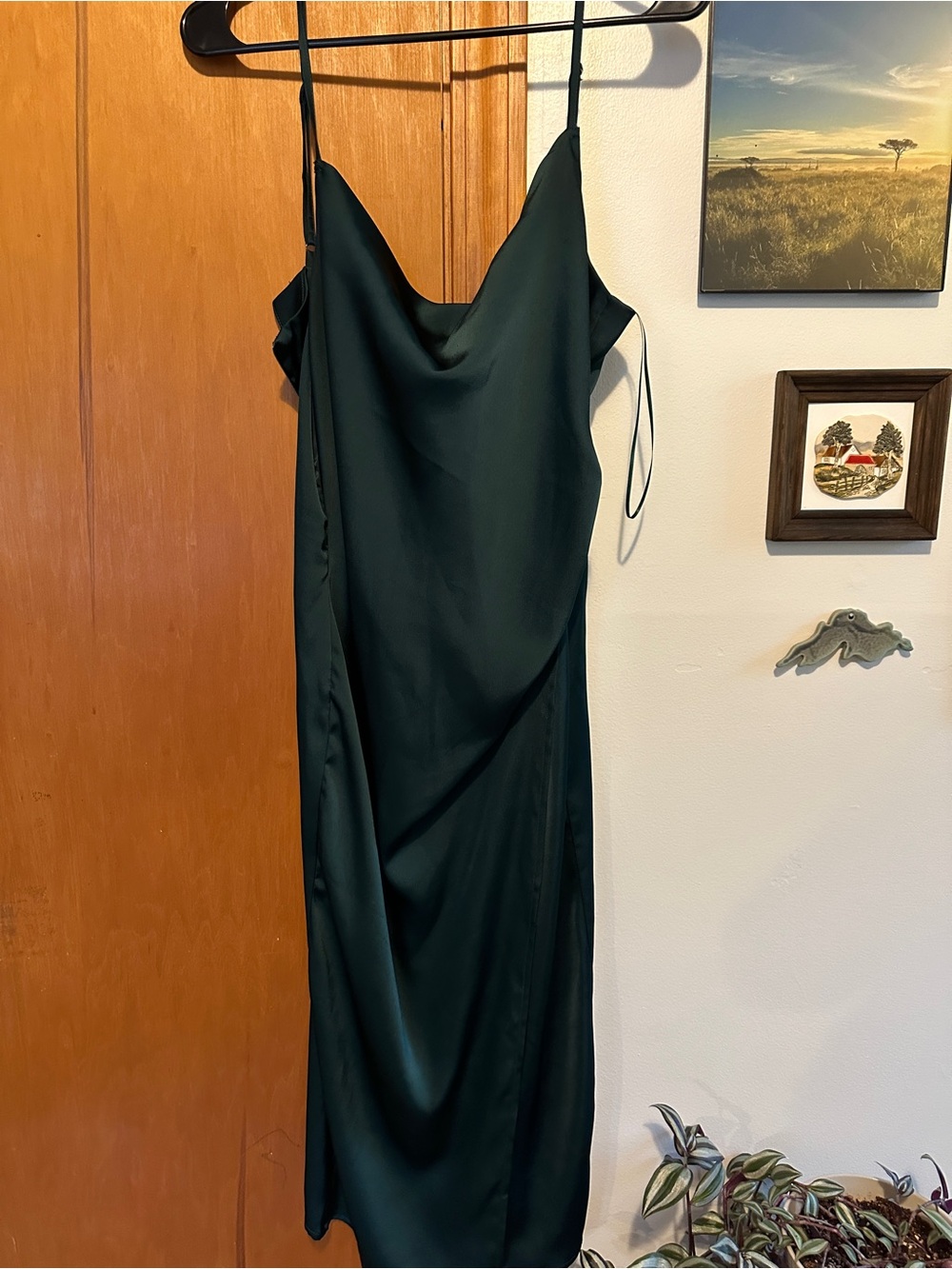 Slip Satin Cowl Neck Dress - Forest Green